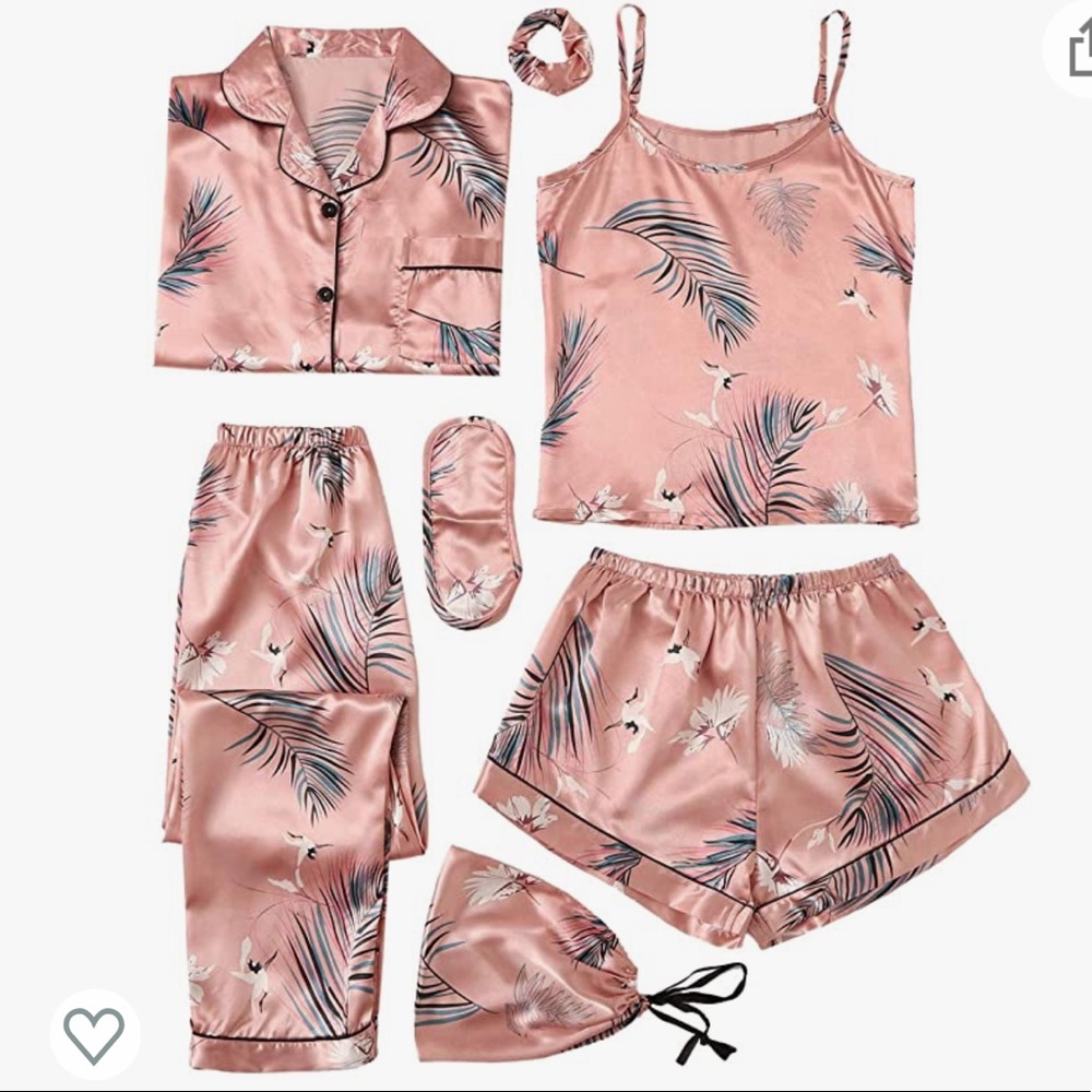 Shein Women's 7pcs Pajama Set Cami Pjs with Shirt and Eye Mask and pouch